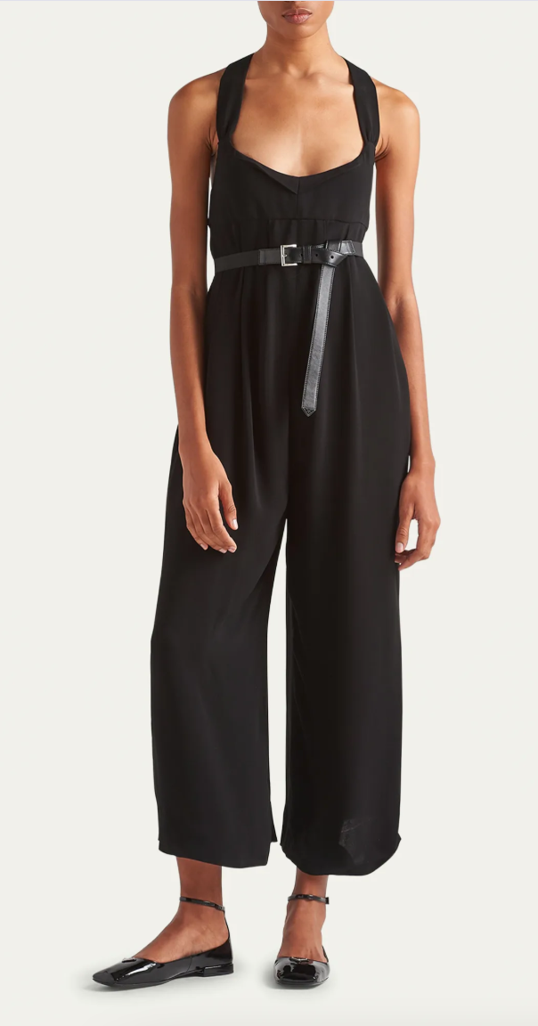 Prada Leather Belted Crepe Jumpsuit Size: S/XS
