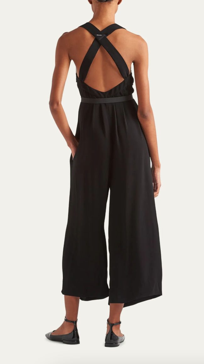 Prada Leather Belted Crepe Jumpsuit Size: S/XS