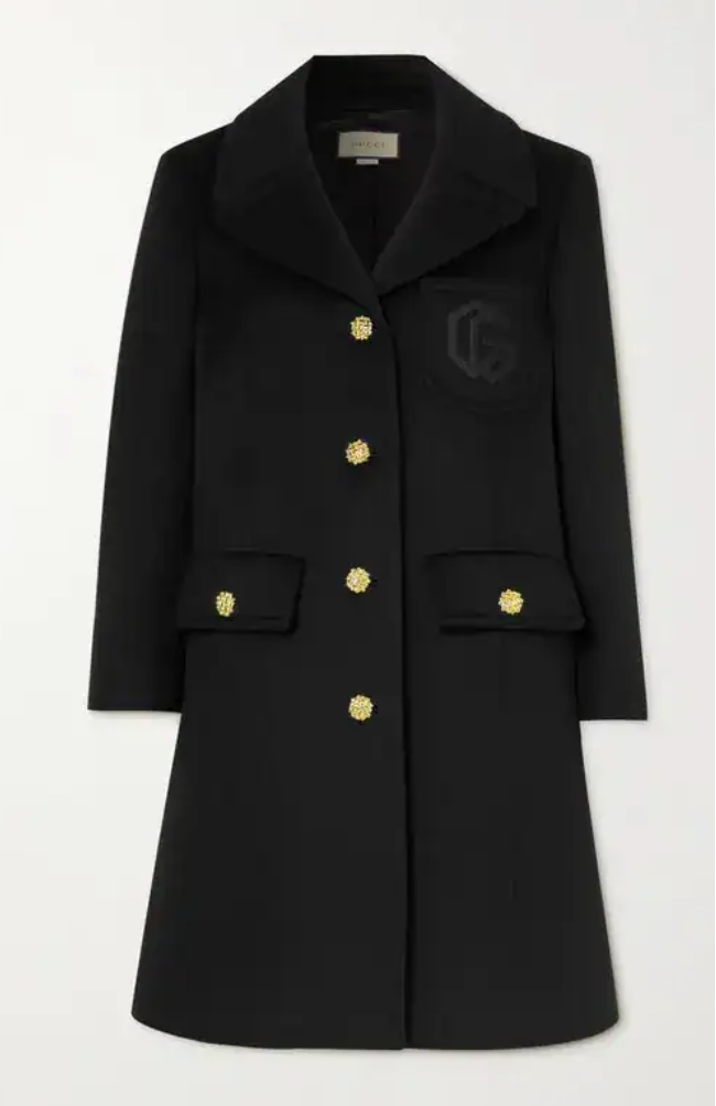 Gucci Double G Embroidered Wool Navy Coat XS