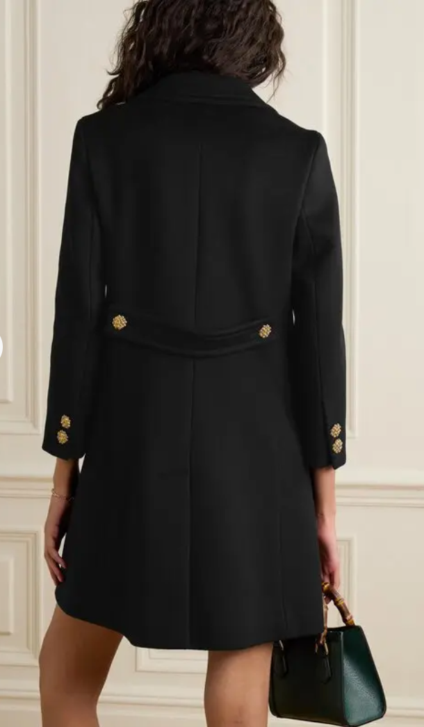 Gucci Double G Embroidered Wool Navy Coat XS