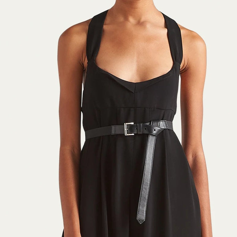 Prada Leather Belted Crepe Jumpsuit Size: S/XS