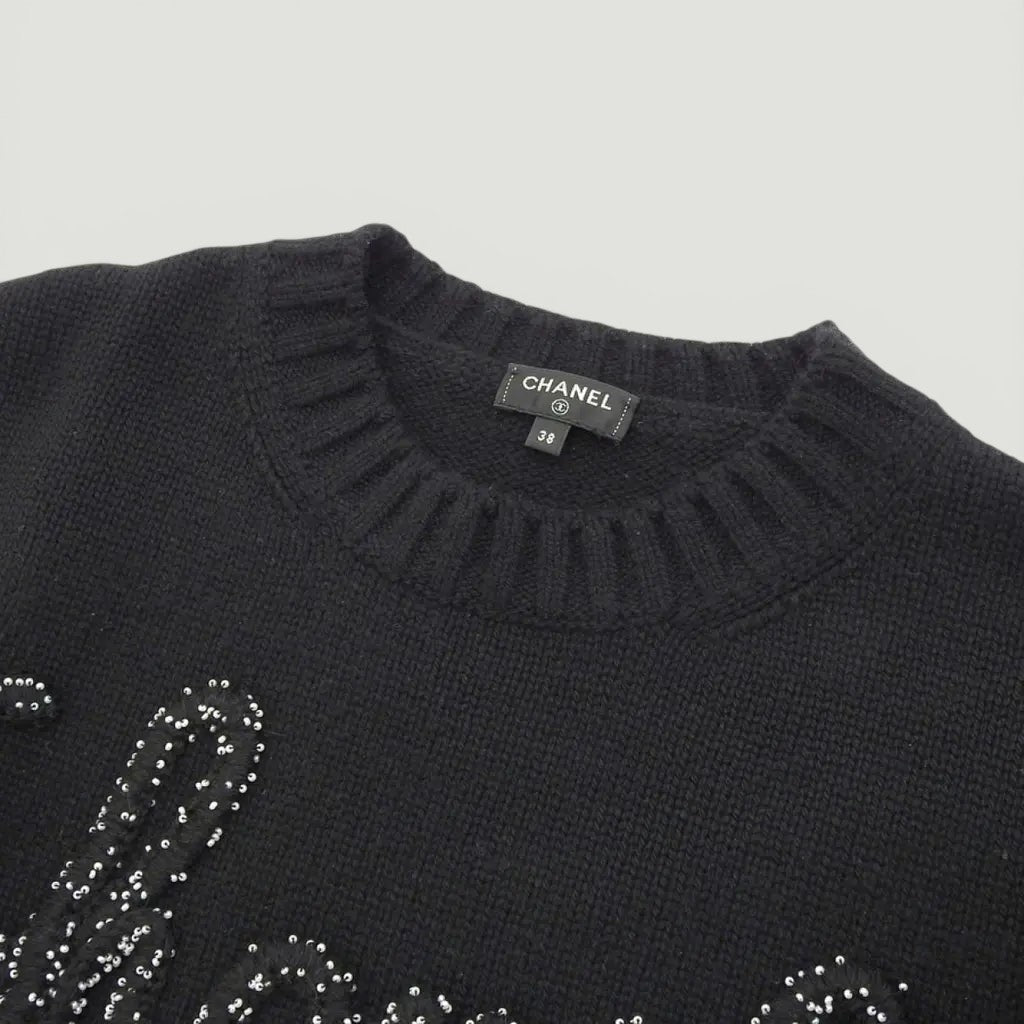 CHANEL Cashmere Beaded Logo Sweater SIZE S