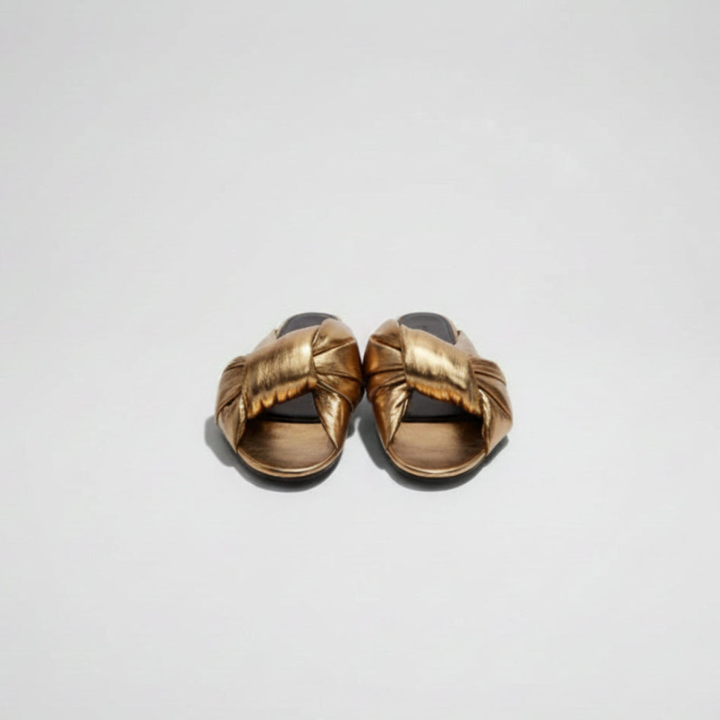 Balenciaga Gold Leather Knotted Slides Size 37