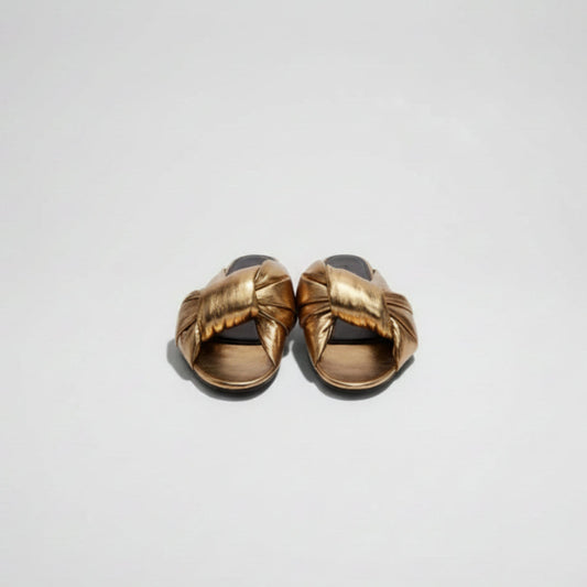 Balenciaga Gold Leather Knotted Slides Size 37