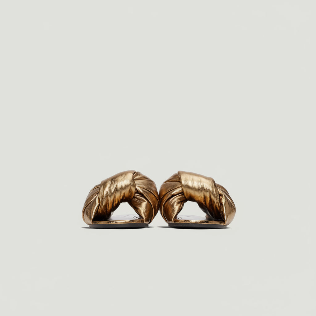 Balenciaga Gold Leather Knotted Slides Size 37