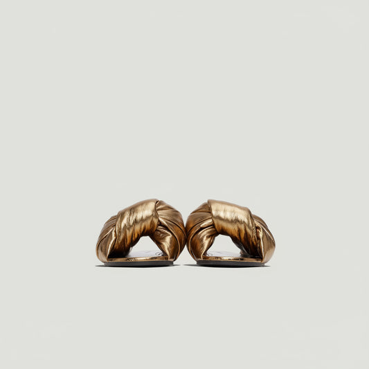 Balenciaga Gold Leather Knotted Slides Size 37