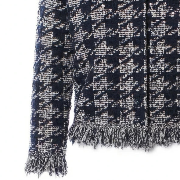 Oscar De La Renta Navy Sequin Houndstooth Crop Jacket SIZE MEDIUM