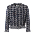 Oscar De La Renta Navy Sequin Houndstooth Crop Jacket SIZE MEDIUM