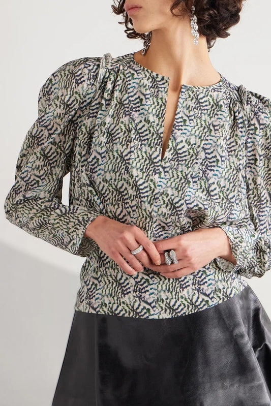 ISABEL MARANT Abstract Print Long Sleeve Blouse Size M