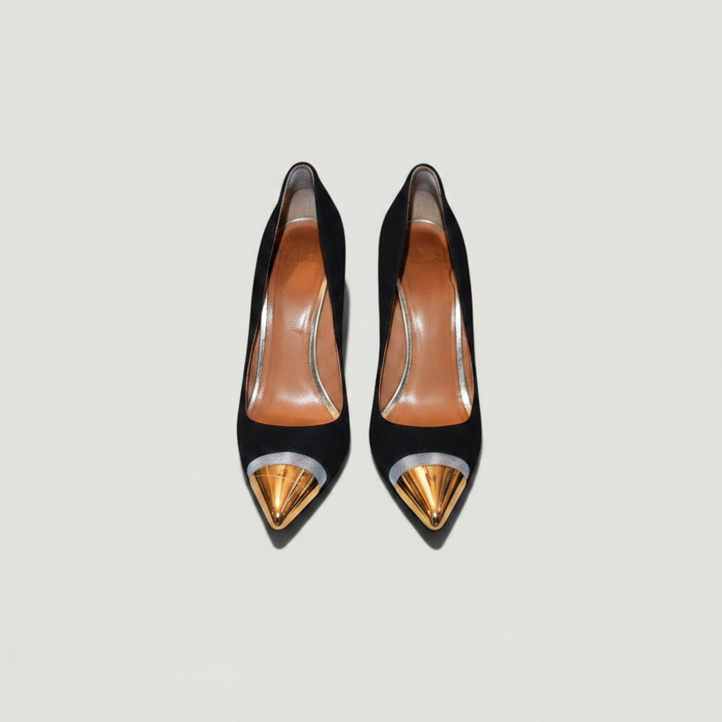 GIVENCHY Black Gold Cap Pointed Pumps Size 36.5