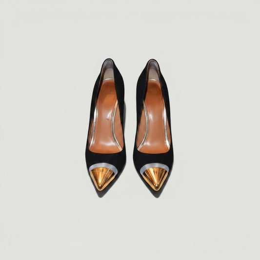 GIVENCHY Black Gold Cap Pointed Pumps Size 36.5