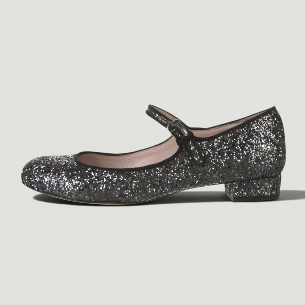 MIU MIU Black Glitter Mary Jane Flats Size 36.5