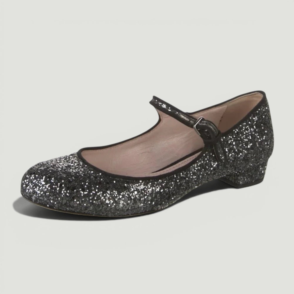MIU MIU Black Glitter Mary Jane Flats Size 36.5