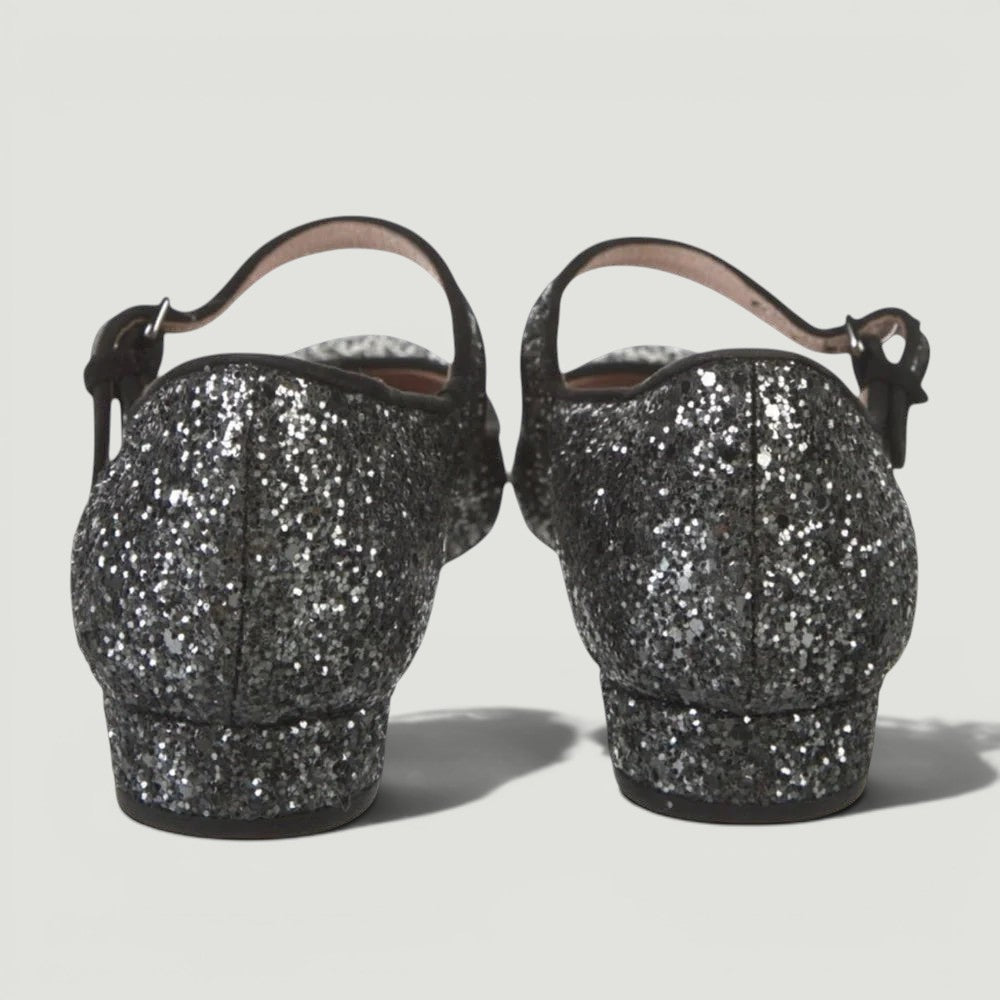 MIU MIU Black Glitter Mary Jane Flats Size 36.5