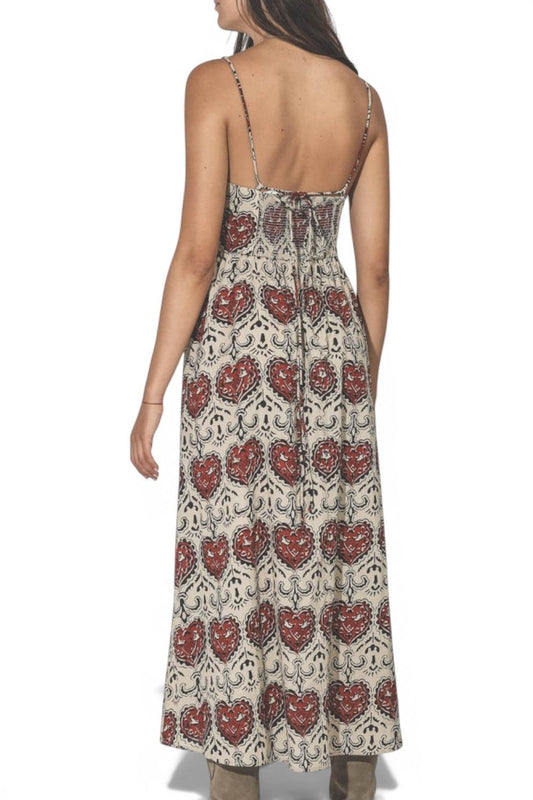 La Volta ALIX OF BOHEMIA printed cotton maxi dress with thin straps and smocked back detail worn by a model