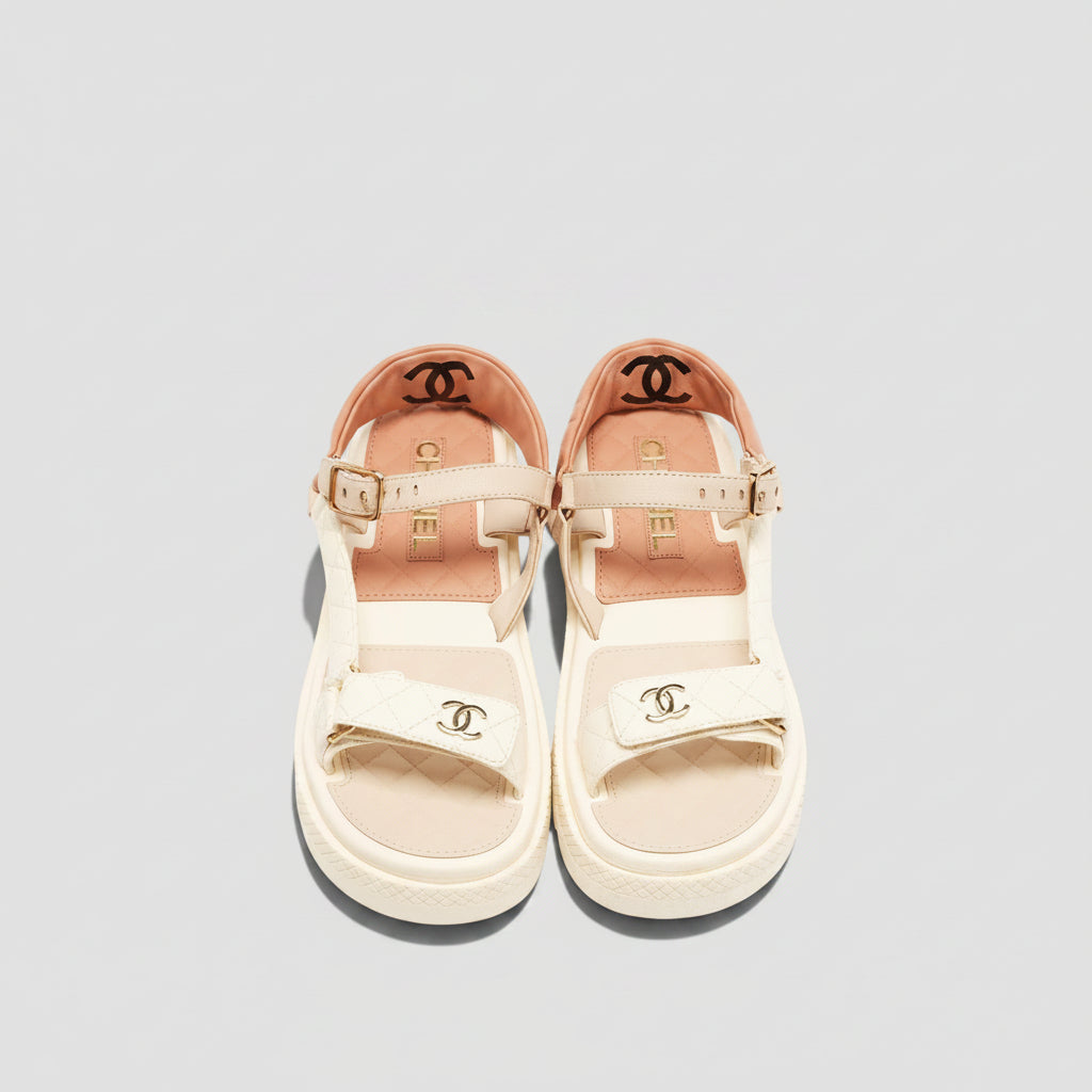 CHANEL Lambskin Logo Platform Sandals Size: 37