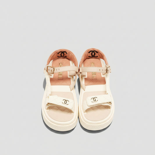 CHANEL Lambskin Logo Platform Sandals Size: 37