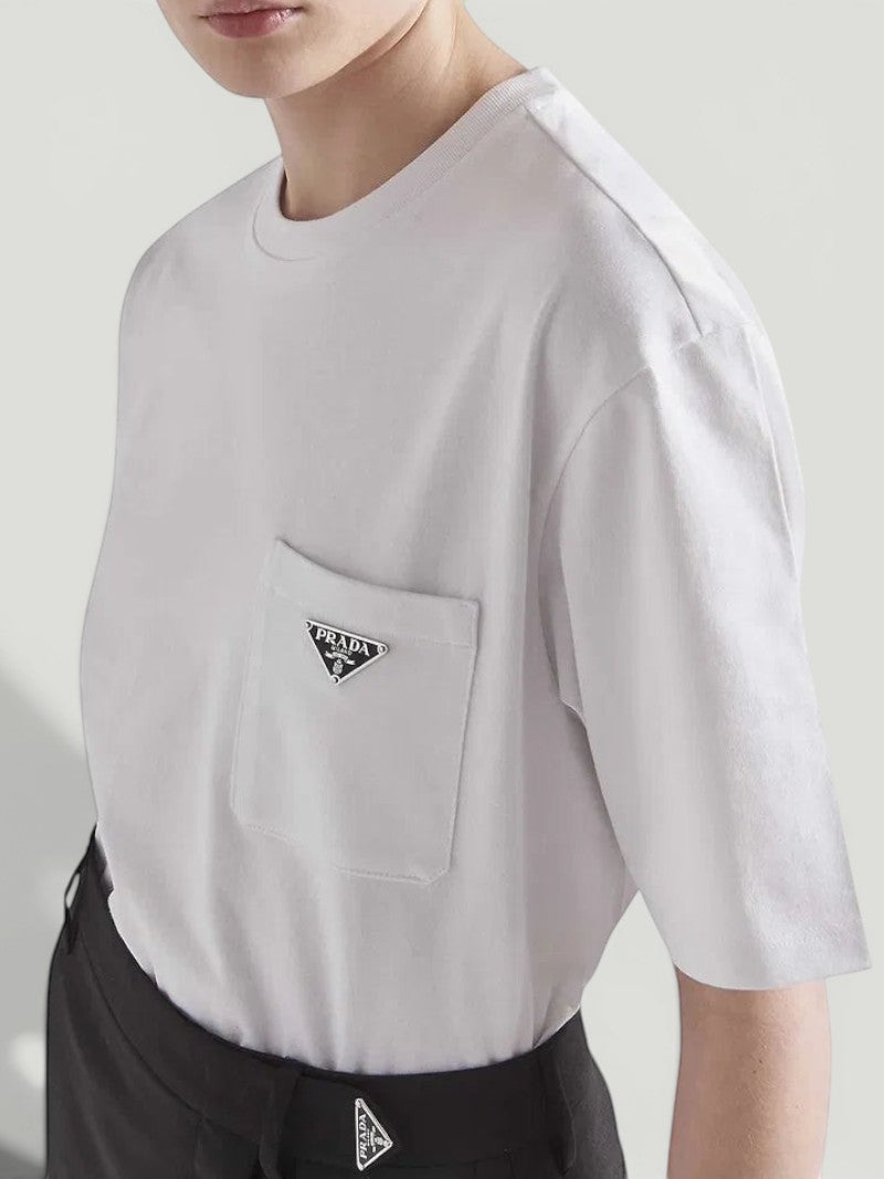 PRADA White Triangle Logo T-Shirt Size XS