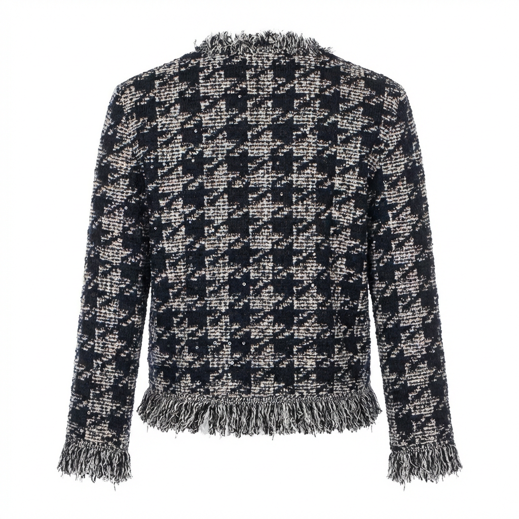 Oscar De La Renta Navy Sequin Houndstooth Crop Jacket SIZE MEDIUM