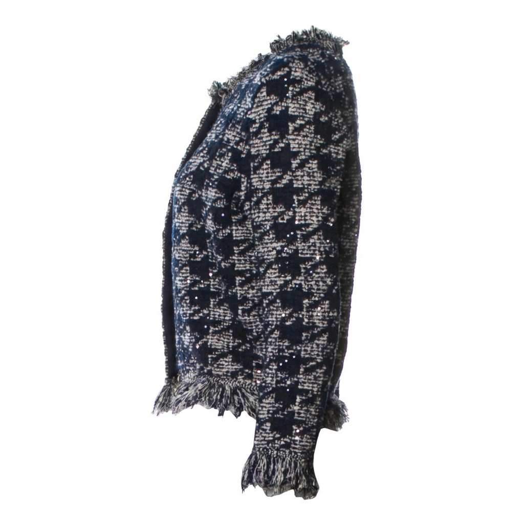 Oscar De La Renta Navy Sequin Houndstooth Crop Jacket SIZE MEDIUM