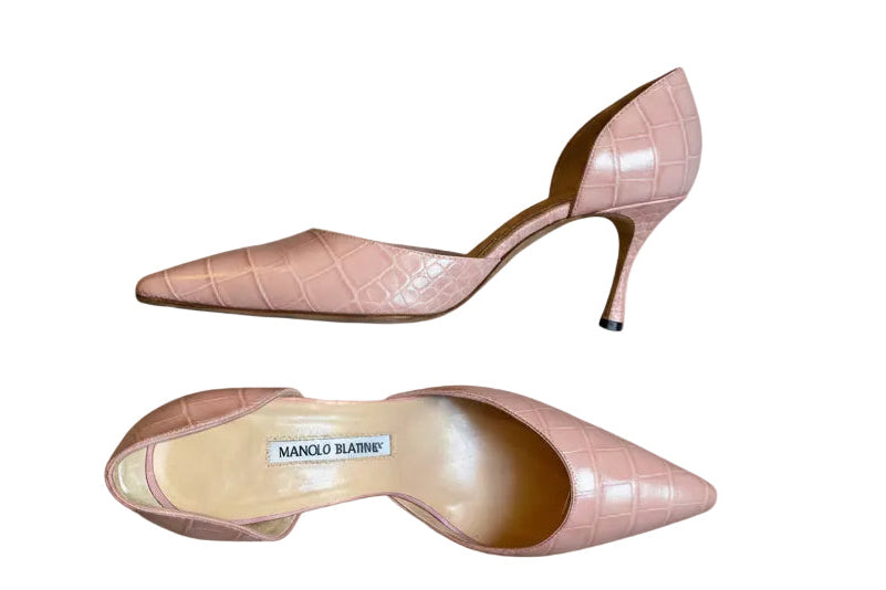 Manolo Blahnik Blush Croc Heel size 39.5