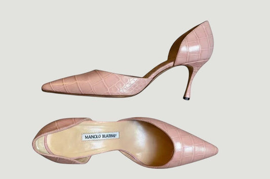 Manolo Blahnik Blush Croc Heel size 39.5