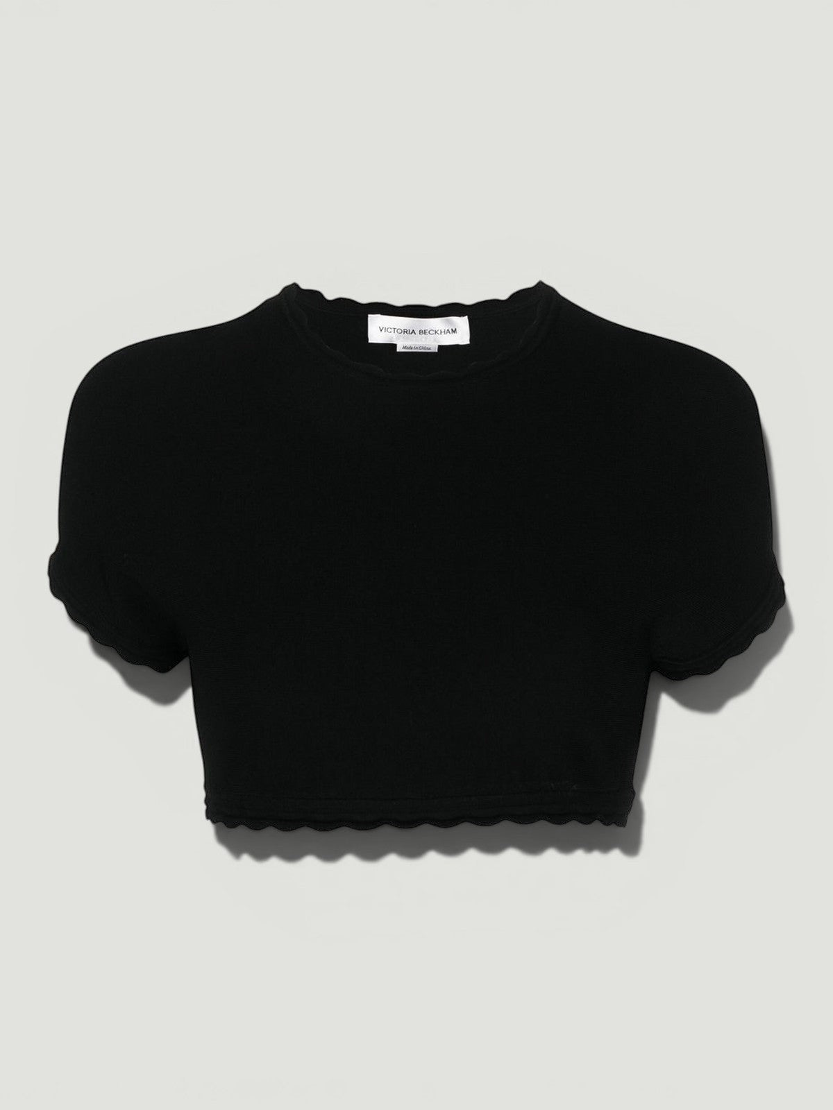 VICTORIA BECKHAM Scalloped Black Crop Top Size M