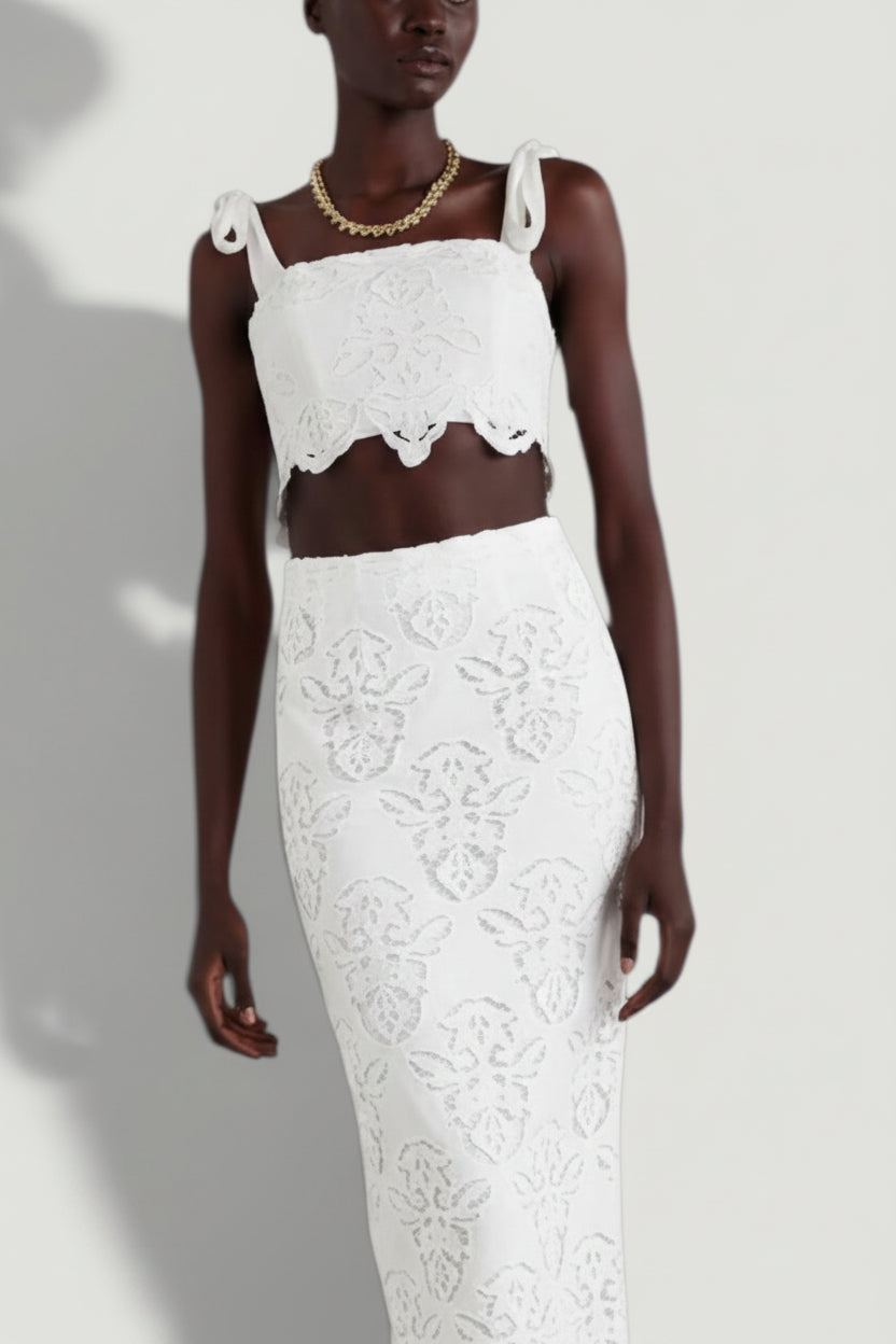 CARA CARA White Lace Eyelet Halter Crop Top Size M