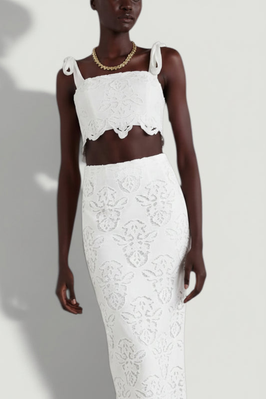CARA CARA White Lace Eyelet Halter Crop Top Size M